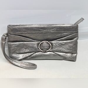 Icing Silver Wristlet Wallet Purse Zippered Decorative Rhinestone Detail
